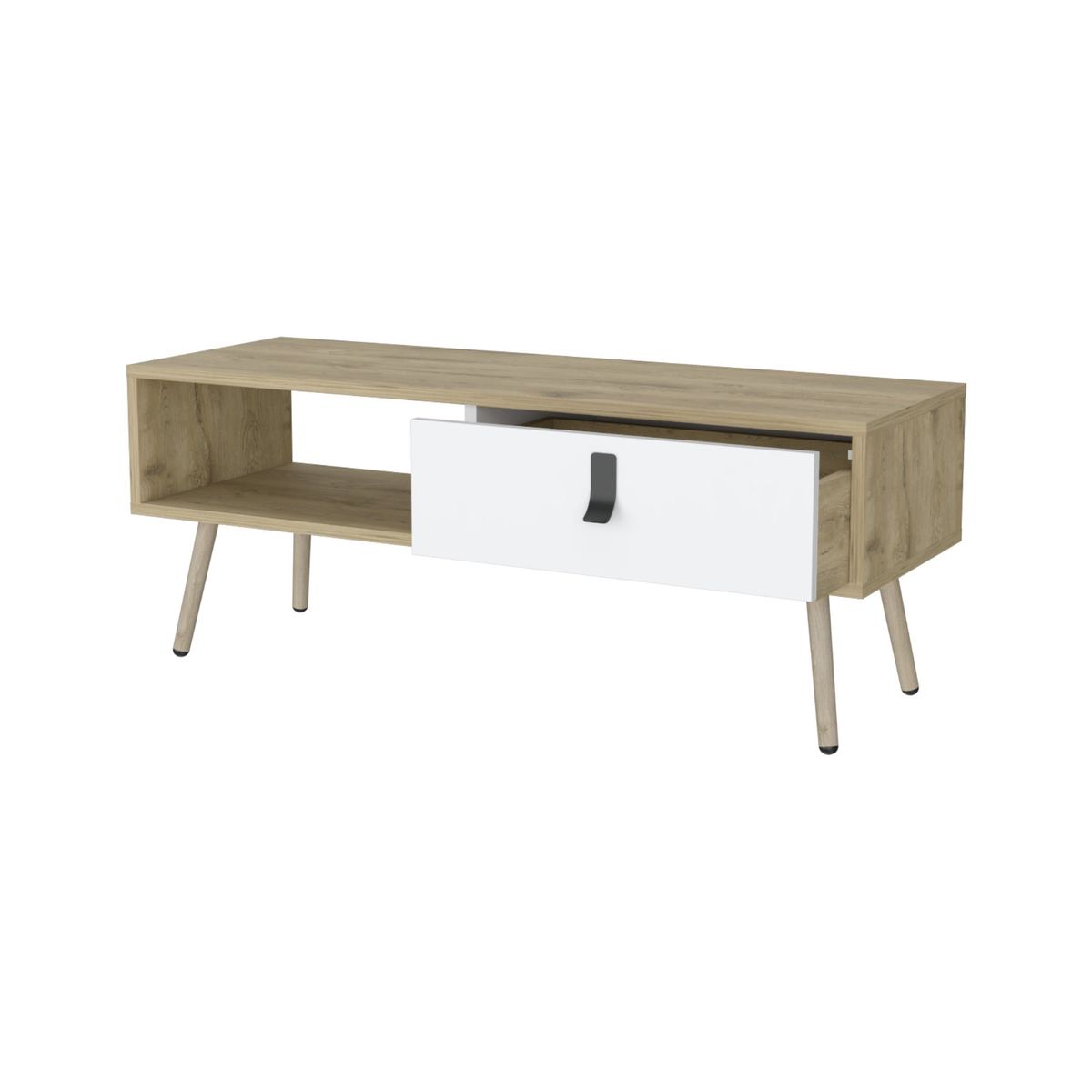 FMFURNITURE - Mesa De Centro 1 Cajon - Café Claro y Blanco 40.4x104x36 cm