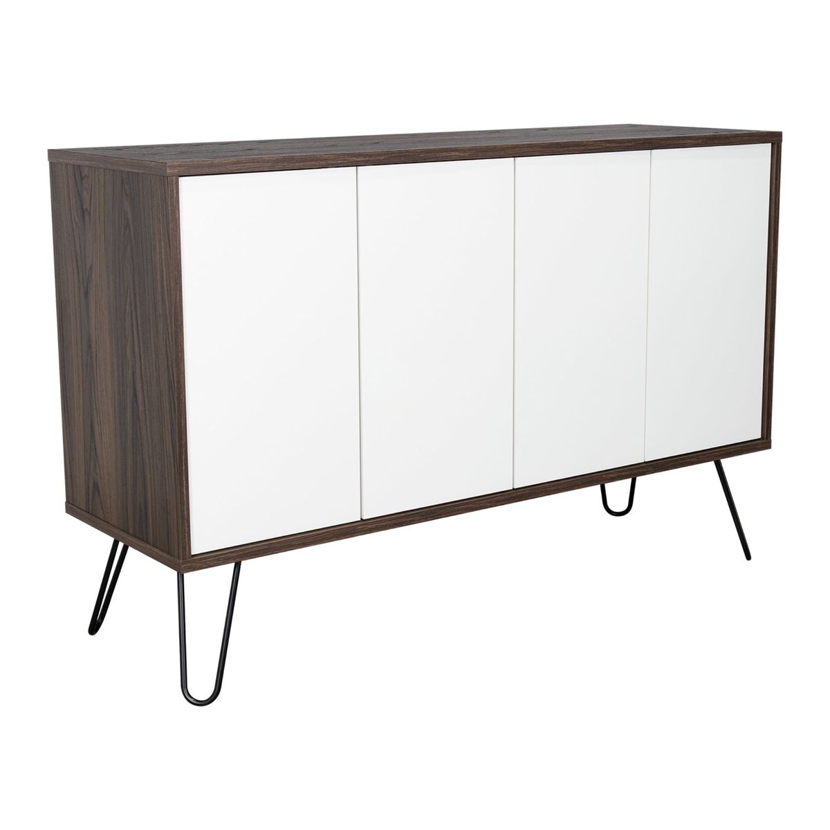 FMFURNITURE - Arrimo Con 4 Puertas y 4 Repisas Blanco y Café Oscuro 75.6x117.1x38.6 cm