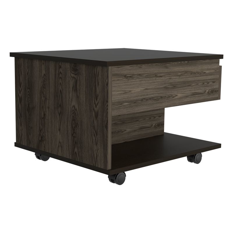 FMFURNITURE - Mesa De Centro Extensible - Café Oscuro y Negro 39.1x55x50 cm