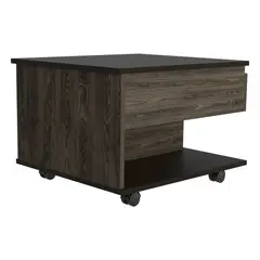FMFURNITURE - Mesa De Centro Extensible - Café Oscuro y Negro 39.1x55x50 cm