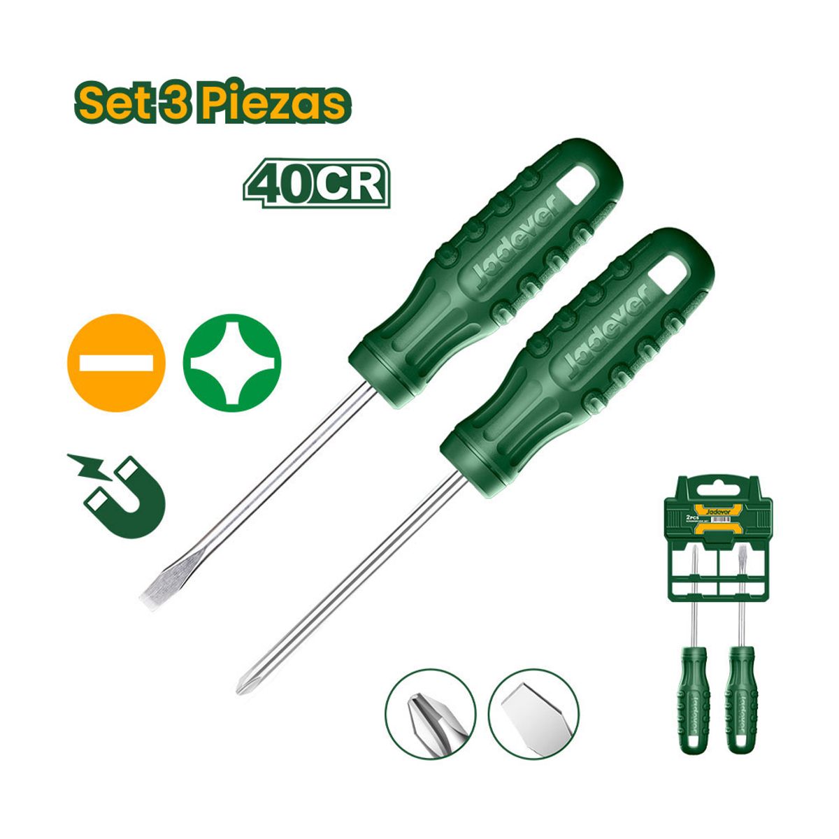 JADEVER - Juego de Destornilladores 2 Piezas 100mm JADEVER