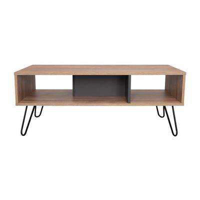 Imagen 2 del producto Mesa De Centro 4 Patas Metalicas Café Claro y Plomo 40x101.1x45 cm