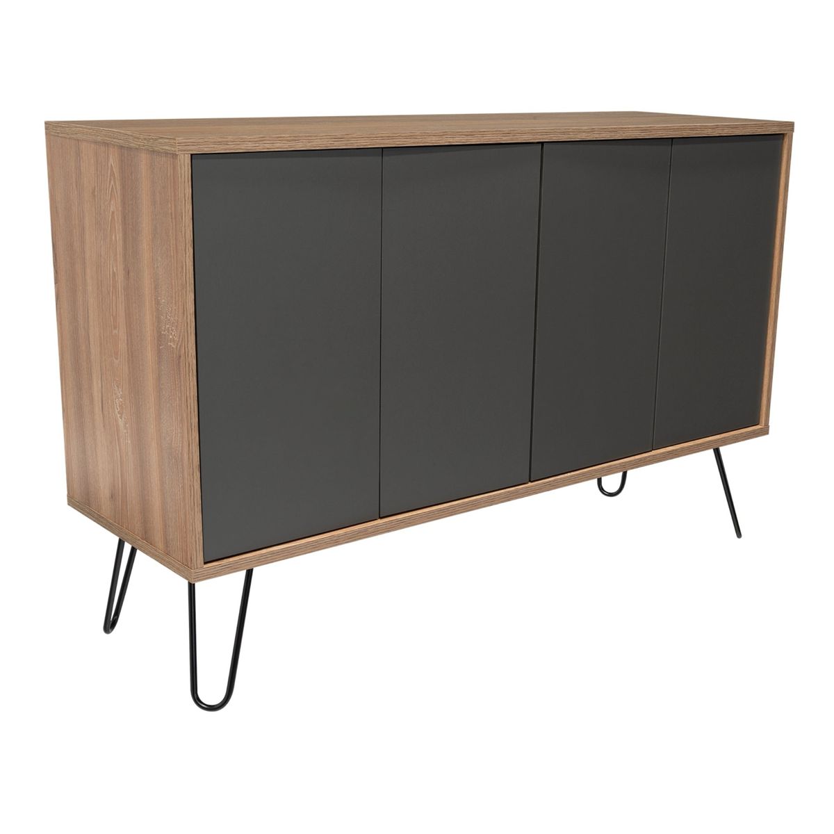 FMFURNITURE - Arrimo Con 4 Puertas y 4 Repisas - Café Claro y Plomo 75.6x117.1x38.6 cm