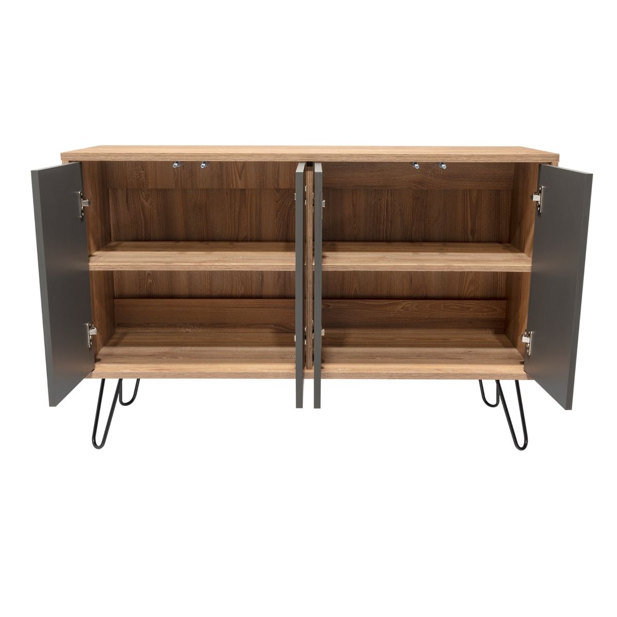FMFURNITURE - Arrimo Con 4 Puertas y 4 Repisas - Café Claro y Plomo 75.6x117.1x38.6 cm