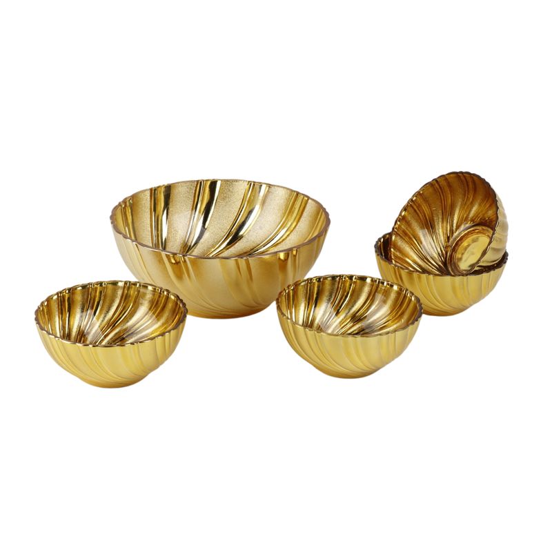 GENERICO - Set 5 Bowls Vidrio - Detalles Dorados Texturizados