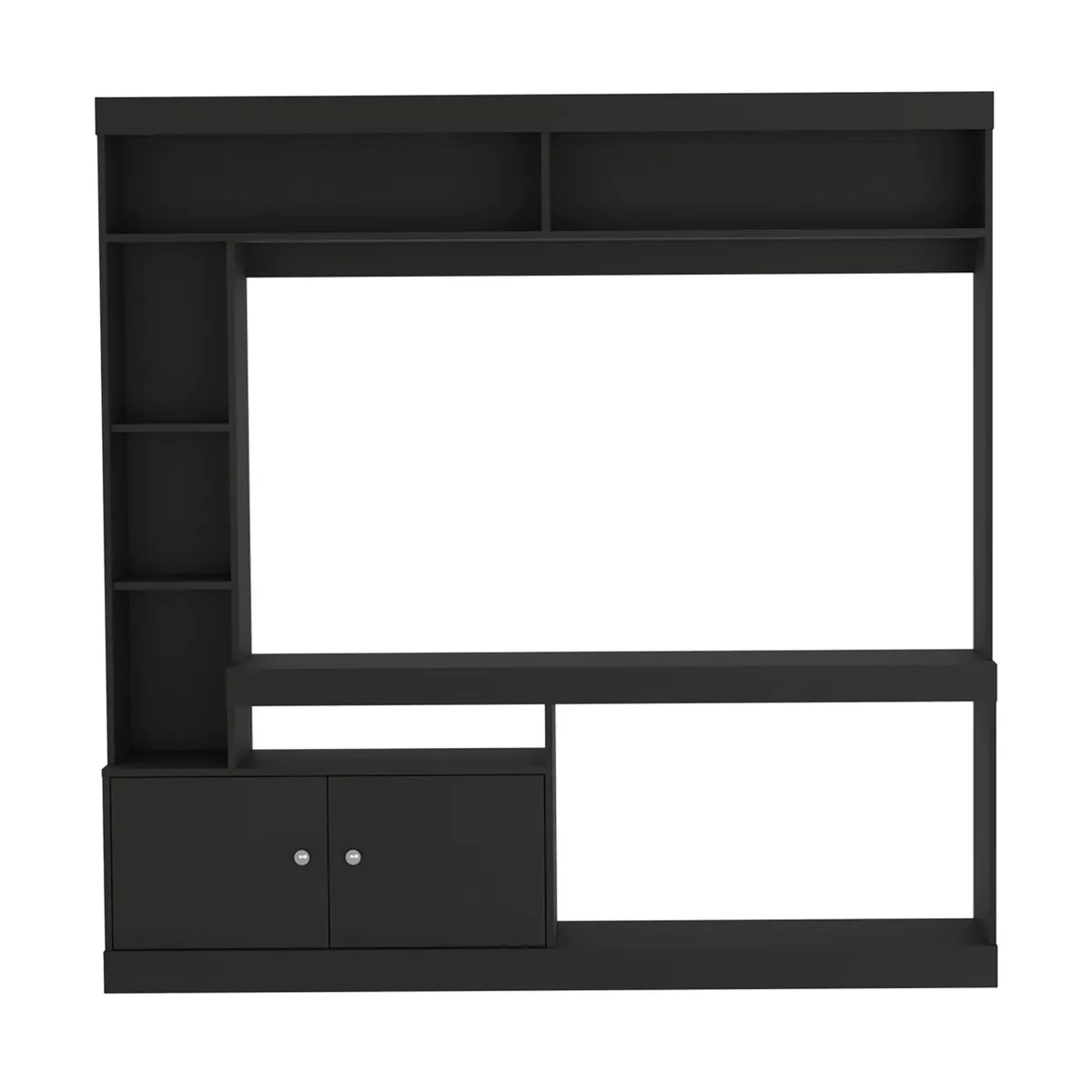 FMFURNITURE - Estante TV 55" Con 2 Puertas 7 Repisas Negro 180.6x180x30.3 cm