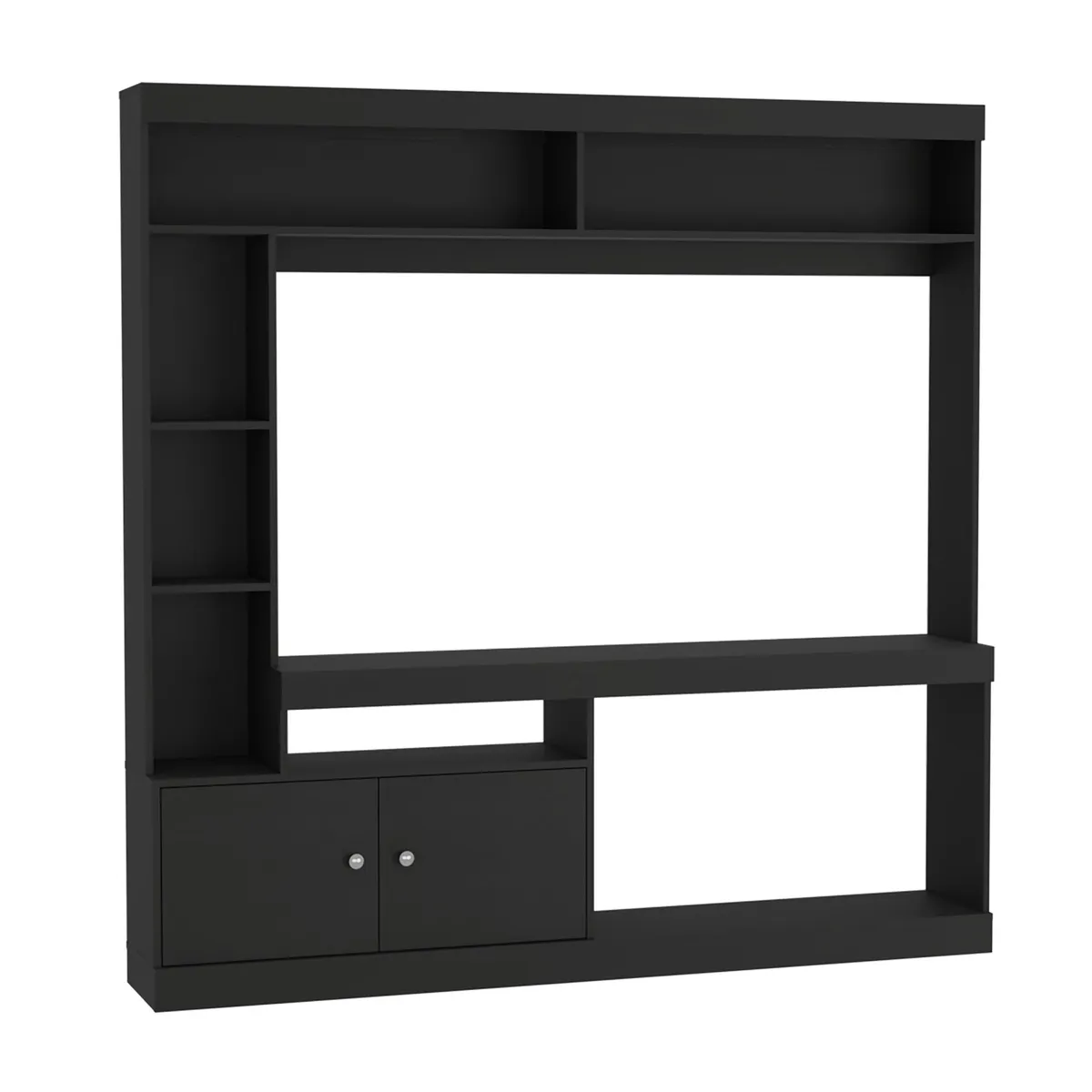 FMFURNITURE - Estante TV 55" Con 2 Puertas 7 Repisas Negro 180.6x180x30.3 cm