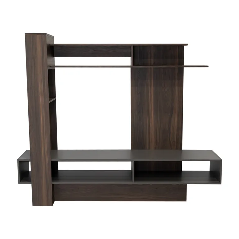 Estante TV 55" Con 4 Repisas Fm-004O Cafe Oscuro Y Plomo