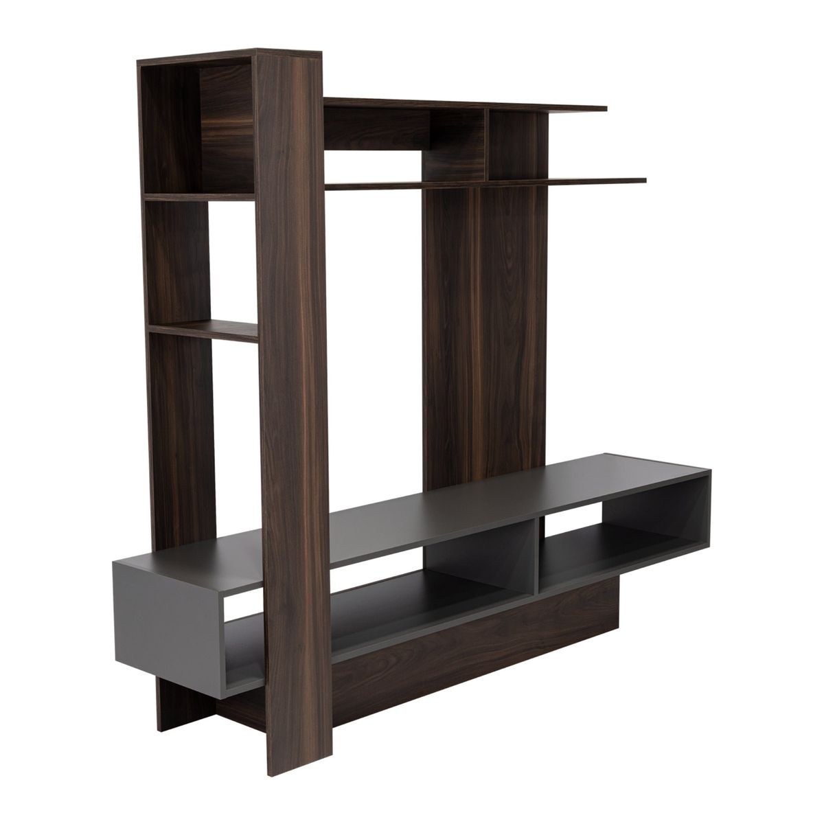 FMFURNITURE - Estante TV 55" Con 4 Repisas Fm-004O Café Oscuro Y Plomo