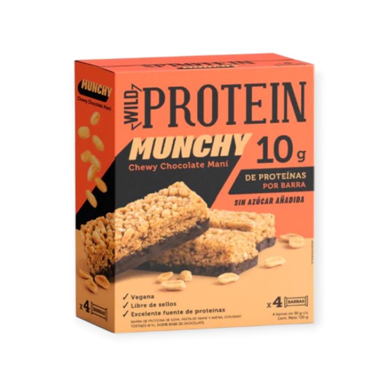 WILD FOODS - WILD PROTEIN MUNCHY CHOCOLATE MANI 4 UNIDADES - WILD FOODS