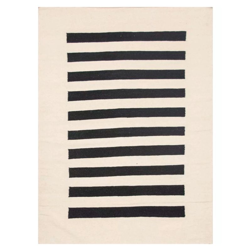BAZHARS - Alfombra 140X200 cm Kilim Pau Gall 12 Black And White Bazhars