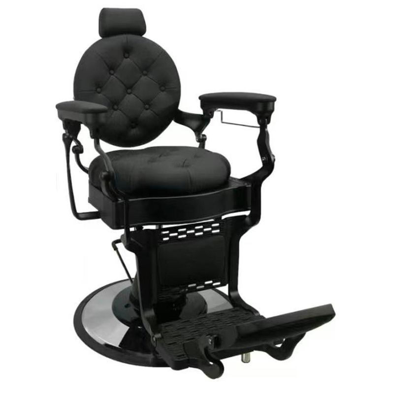 GENERICO - Sillon Barbero Gold Negro Eco Cuero Reclinable - Negro