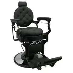 GENERICO - Sillon Barbero Gold Negro Eco Cuero Reclinable - Negro