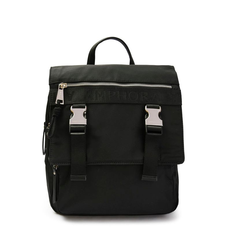 AMPHORA - Mochila Con Tapa Mediana Mayna Negro