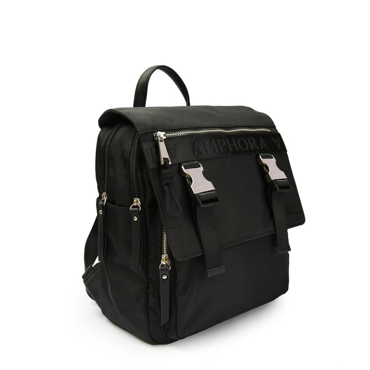 AMPHORA - Mochila con tapa mayna mediana negro