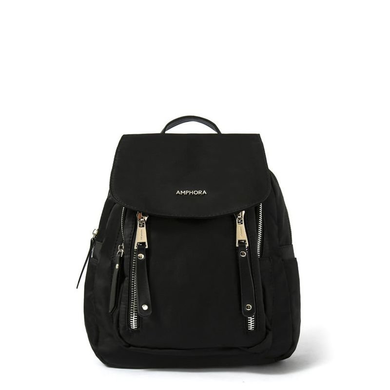 AMPHORA - Mochila Con Tapa Mediana Crofia Negro