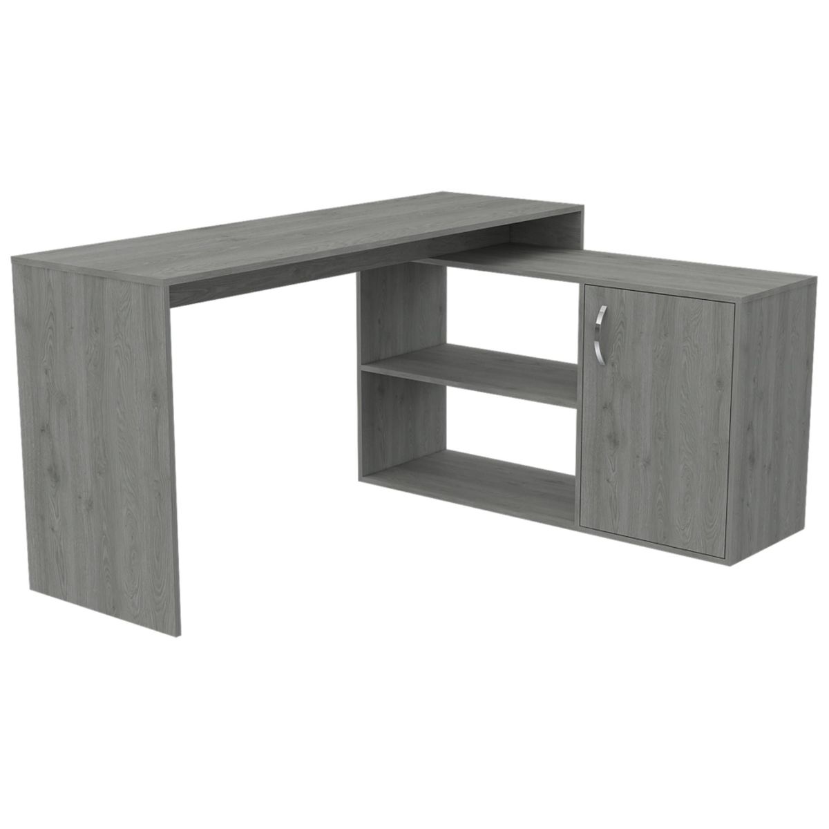 FMFURNITURE - Escritorio En L con 1 Puerta y EstanteGris 76.5x151.5x116.5 cm