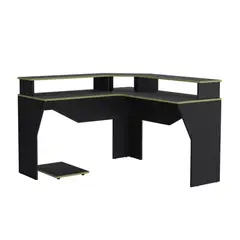 FMFURNITURE - Escritorio Gamer En L Fm-046O - Negro Y Canto Verde