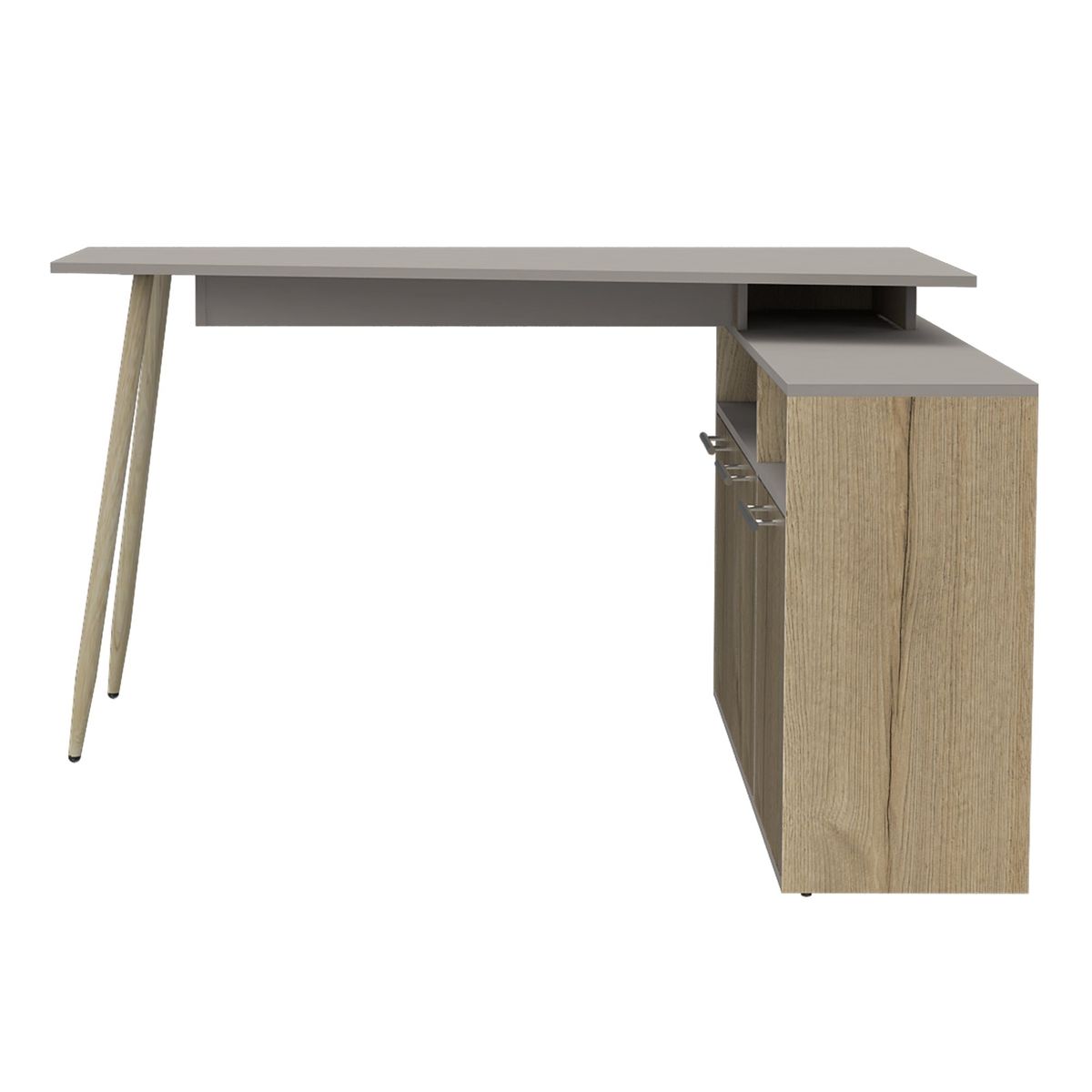 FMFURNITURE - Escritorio En L 3 Puertas y Estantes Café Claro y Plomo 72.5x130x120 cm…