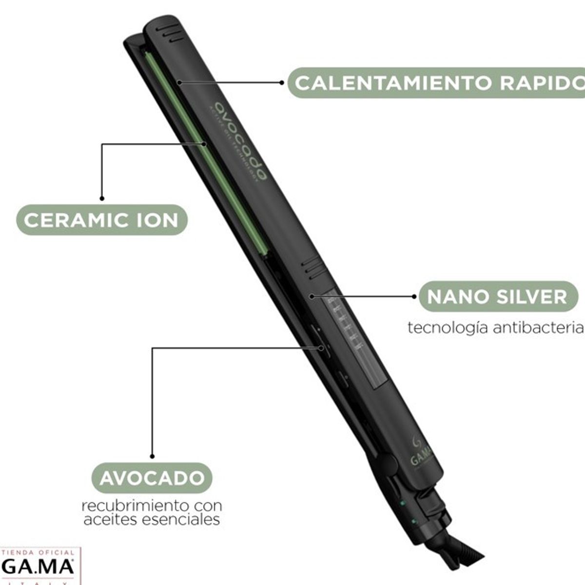 GAMA - PLANCHA ALISADOR CABELLO ELEGANCE LED AVOCADO DIGITAL GAMA