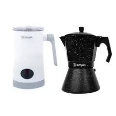 SIMPLIT - Pack Espumador de Leche + Cafetera Italiana 12 Tazas