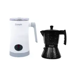 SIMPLIT - Pack Espumador de Leche + Cafetera Italiana 4 Tazas