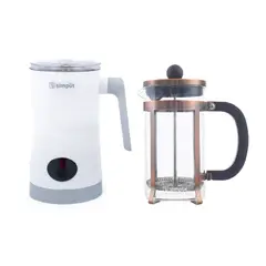 SIMPLIT - Pack Espumador de Leche + Cafetera Prensa Francesa 600 ml