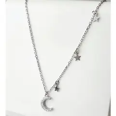 GENERICO - Collar Luna con 3 estrellas colgantes plata 925