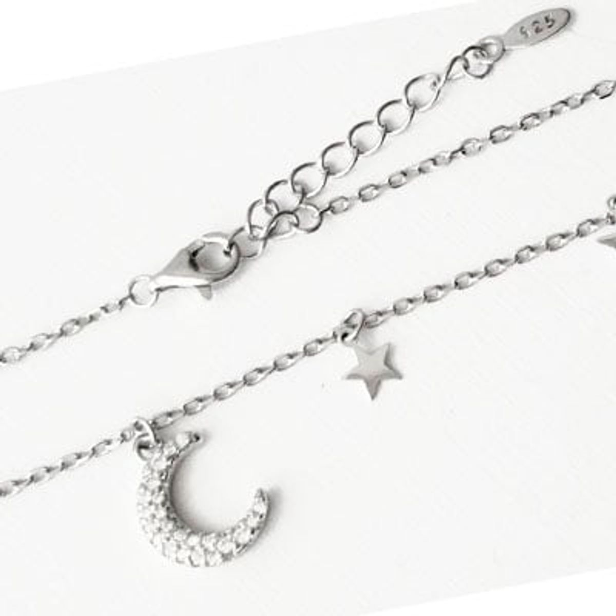 GENERICO - Collar Luna con 3 estrellas colgantes plata 925