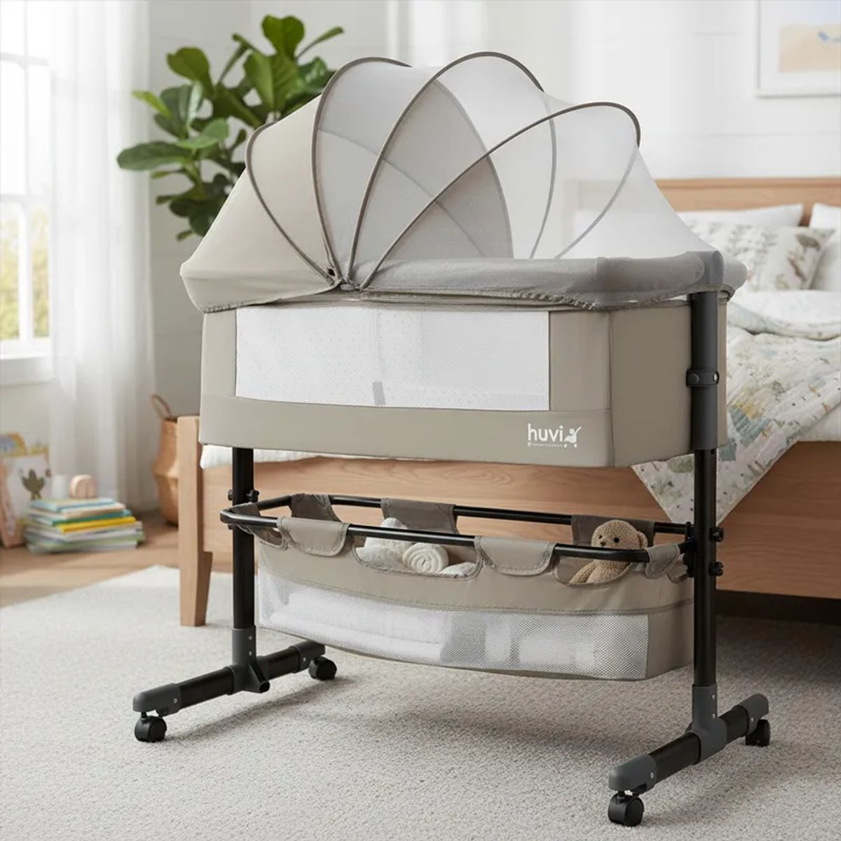 BEBESIT - Cuna Colecho Cozy con Colchón Mosquitero Canasto Beige Huvi