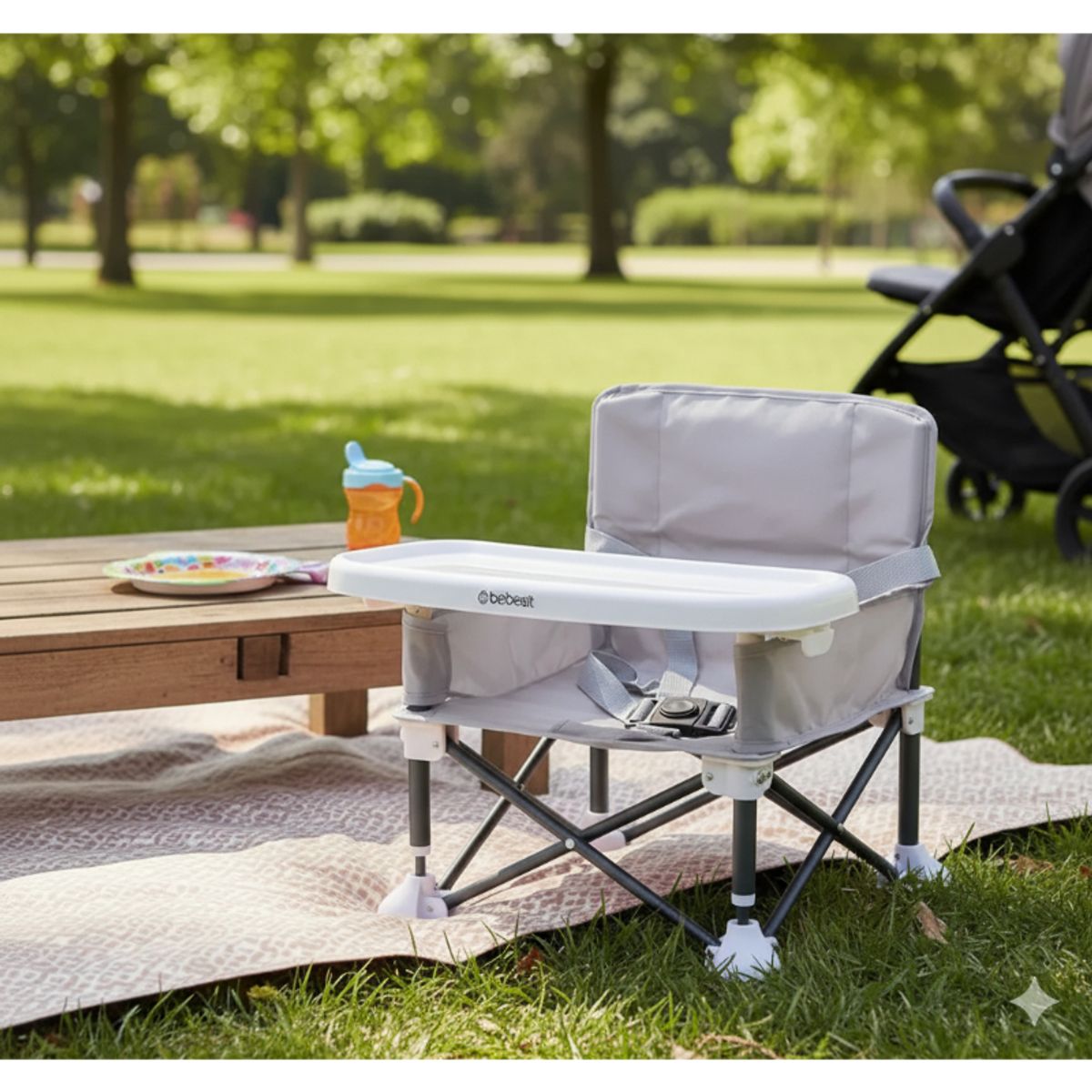 BEBESIT - Silla de Comer Plegable Camping XT01 Gris