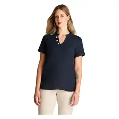 LORENZO DI PONTTI - Blusa De Lino Escote Mao Con Botones Manga 3/4 Azul