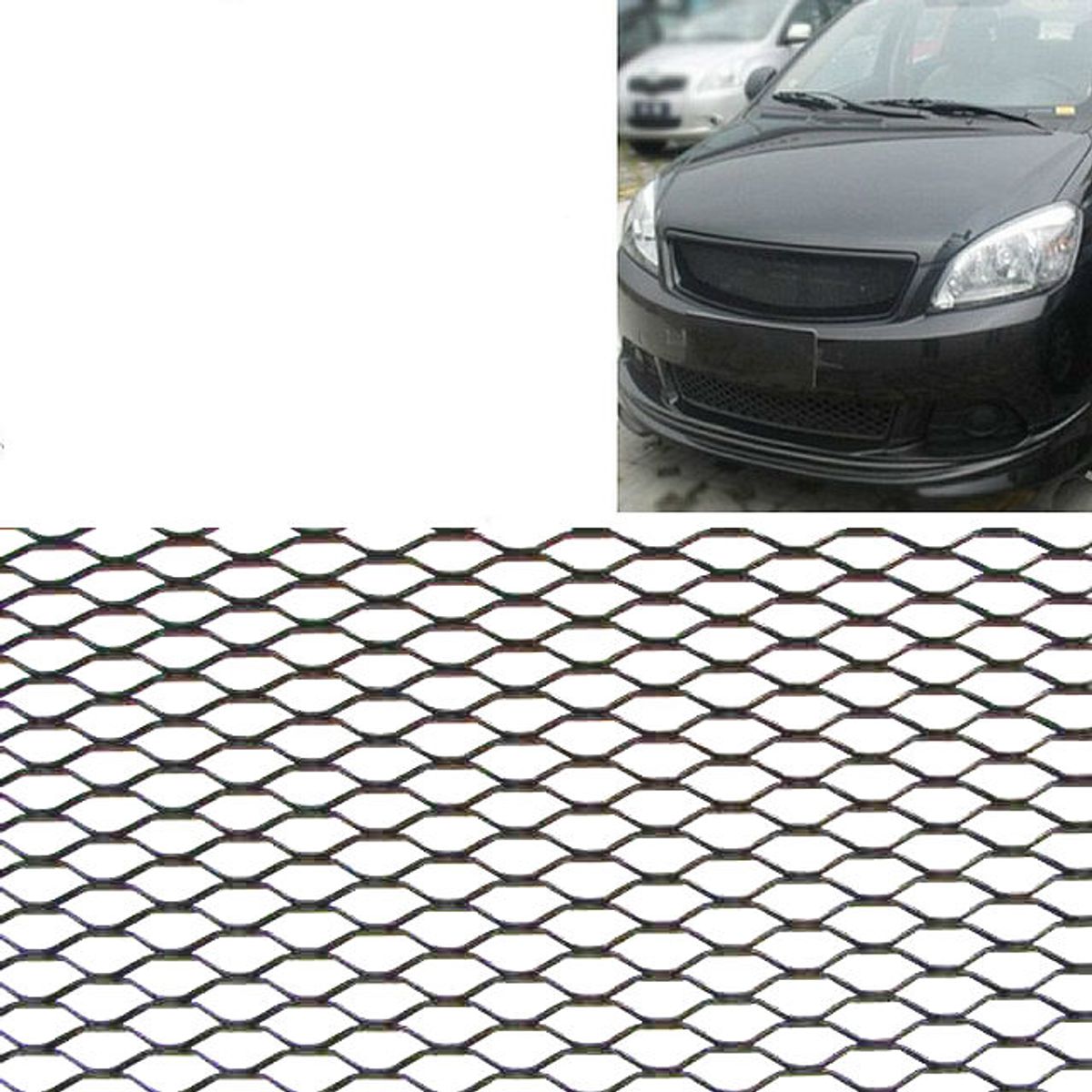 GENERICO - Rejilla Malla NEGRO Aluminio Mascara Parachoques Auto Karvas