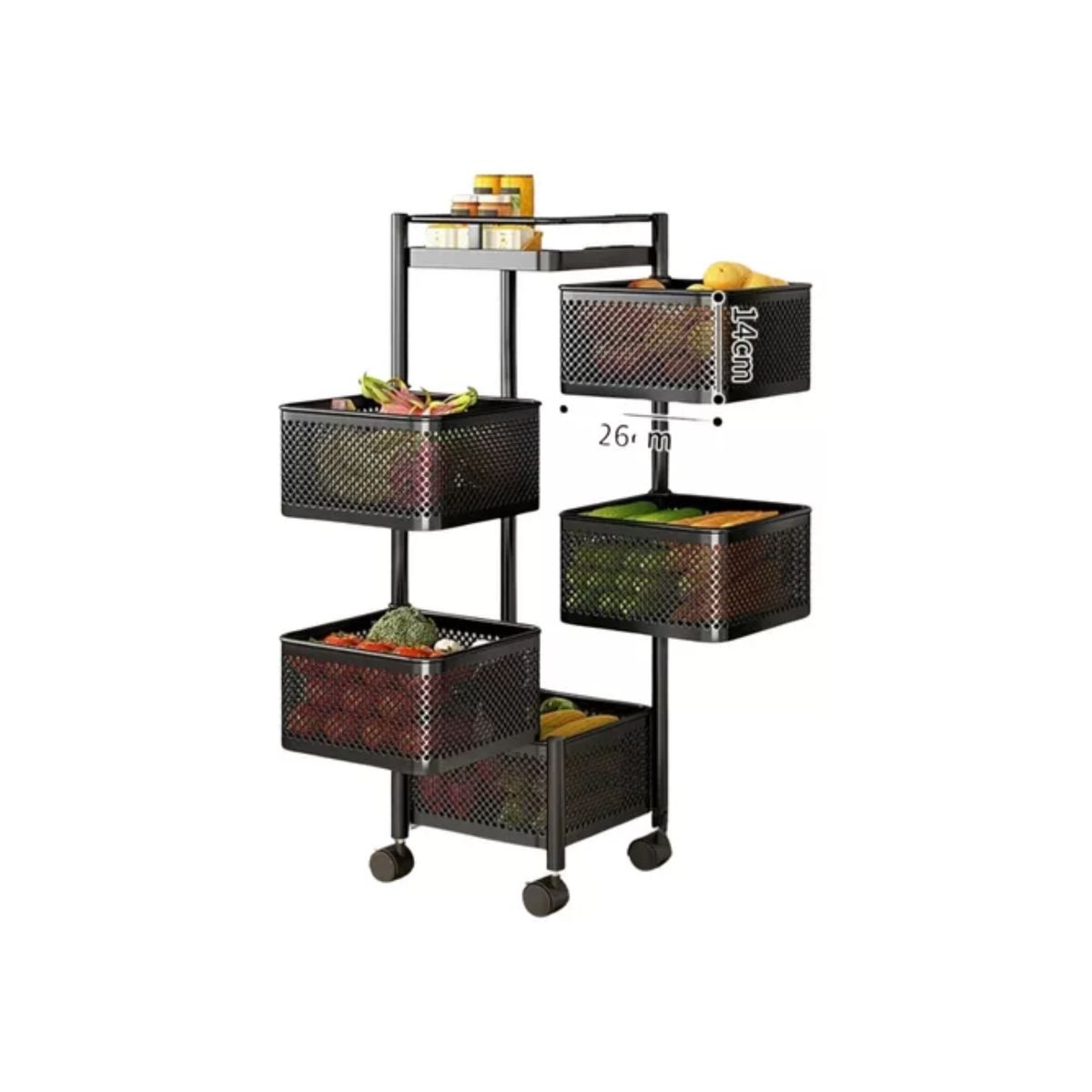 GENERICO - Carrito Verdulero Organizador de 5 Cestas Giratorias Metálicas