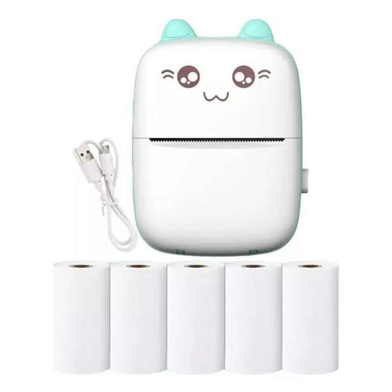 GENERICO - Mini Impresora Térmica Inalámbrica Con 6 Rollos De Papel celeste