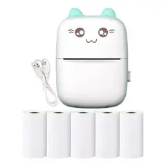 GENERICO - Mini Impresora Térmica Inalámbrica Con 6 Rollos De Papel celeste
