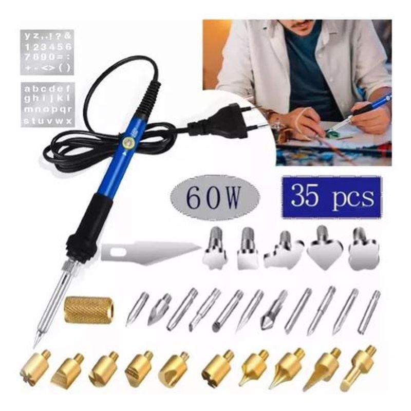 GENERICO - Pirograbador Cautin Para Madera Con Punta Lapiz 60w 35pcs