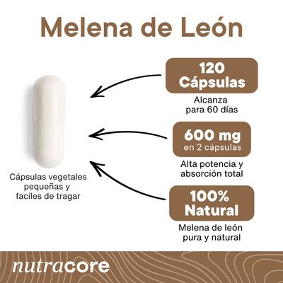 Imagen 2 del producto Melena De León 600mg - Pack 2 X 60 Cápsulas Vegetales -