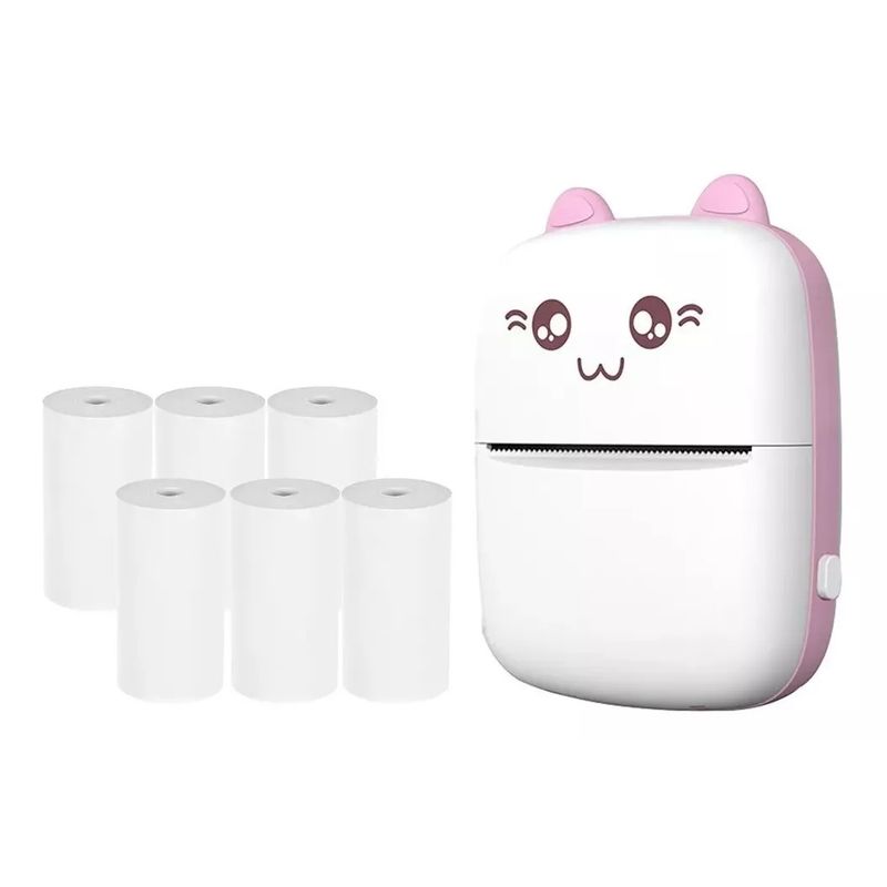 GENERICO - Mini Impresora Térmica Inalámbrica Con 6 Rollos De Papel rosa
