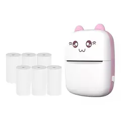 GENERICO - Mini Impresora Térmica Inalámbrica Con 6 Rollos De Papel rosa