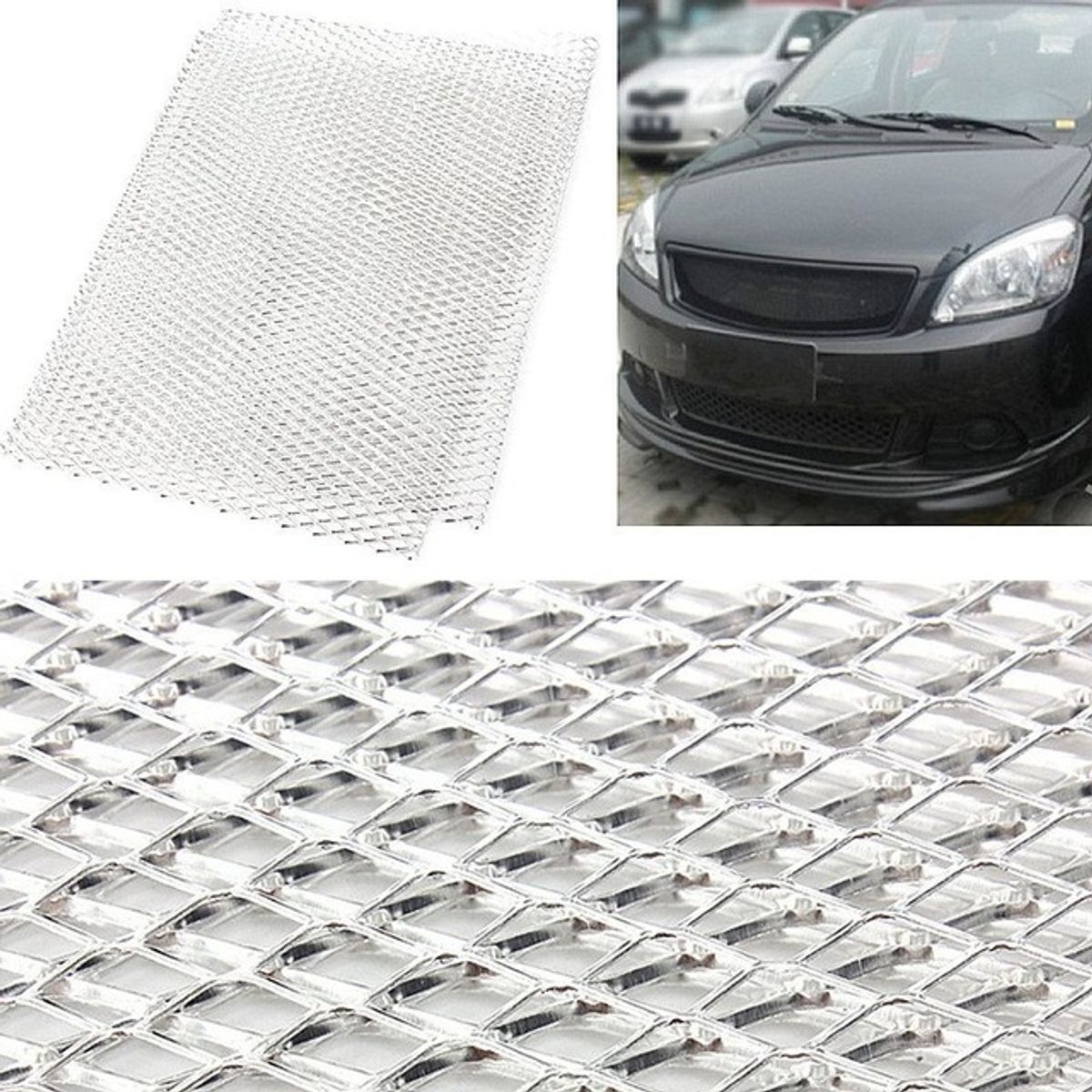 GENERICO - Rejilla Malla GRIS Aluminio Mascara Parachoques Auto Karvas