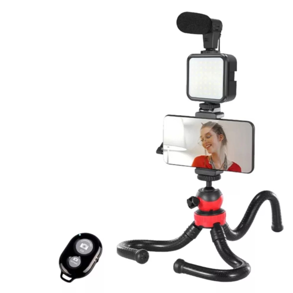 GENERICO - Kit Streaming Smartphone Trípode Flexible Luz Micrófono