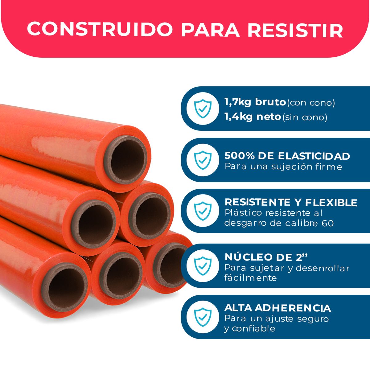 GENERICO - Film Stretch Naranja 1,7kg 350m Pack Mayorista Caja 6 Uds