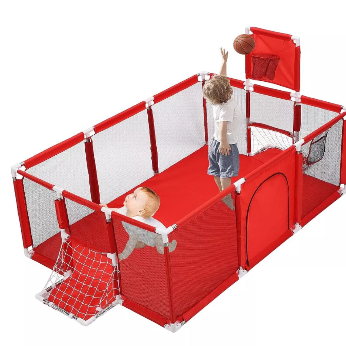 GENERICO - Corral Seguridad Bebes Con Aro Y Portería 180cm + 30 Pelotas