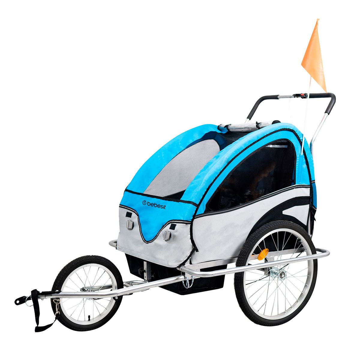 BEBESIT - Carro arrastre trailer para bicicletas 2 niños BeRide Azul