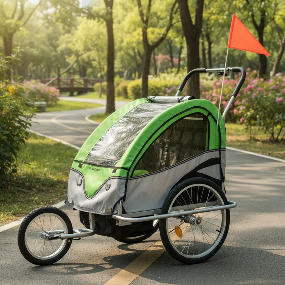 BEBESIT - Carro arrastre trailer para bicicletas 2 niños BeRide Verde