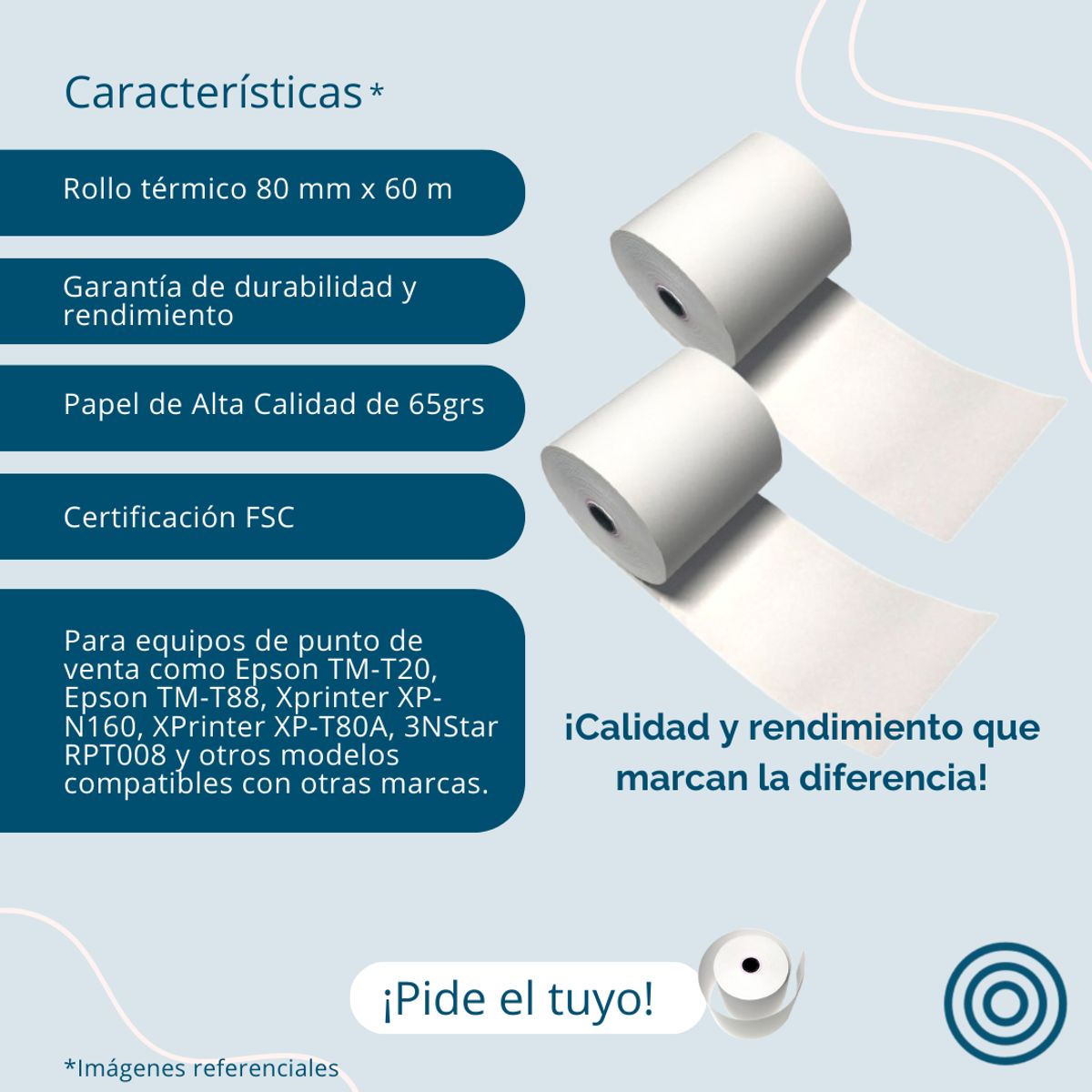 ROLLITOS - 40 Rollos Papel Térmico 80x80 65gr Epson 3nStar Rollitos