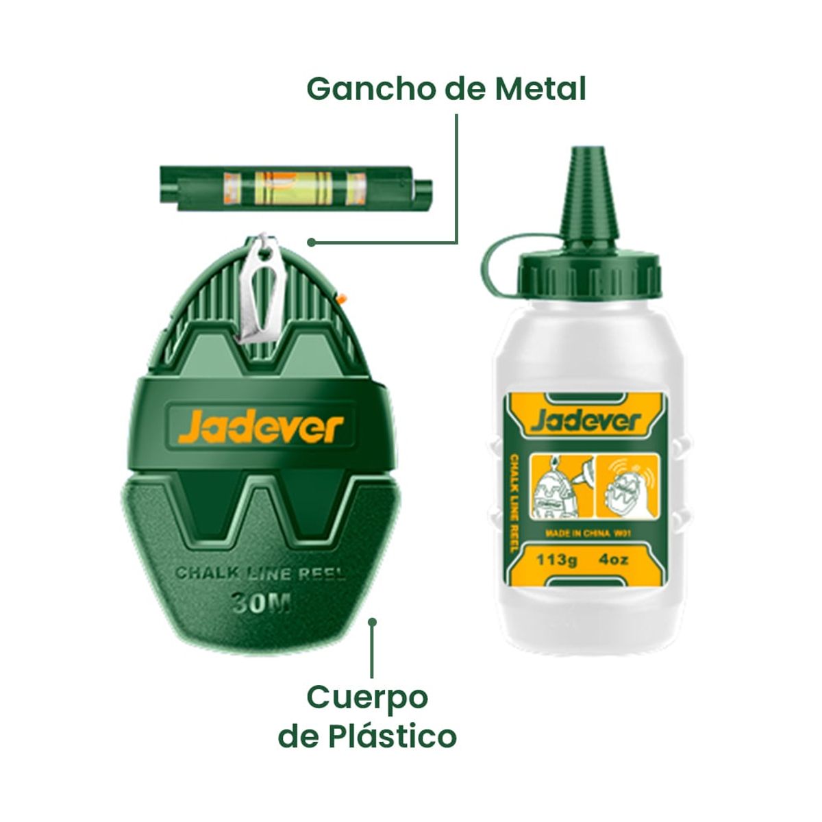 JADEVER - Kit Set Tizador + Tiza + Mini Nivel JADEVER