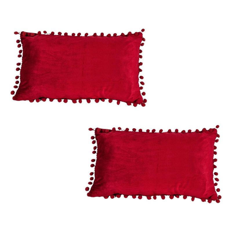 GENERICO - Pack 4 Cojines Rectangulares de Pompones Decorativos