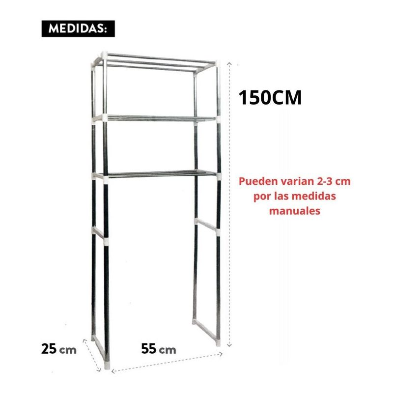 GENERICO - Estante Organizador Vertical de Baño con 3 Niveles Ajustables